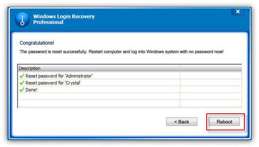 Windows 7 password reset screenshot